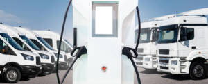 fleets parked by a charging station